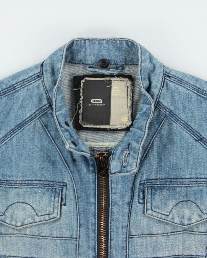 Vintage Y2K 00s G-Star Raw Embroidered Moto Denim Jacket - M
