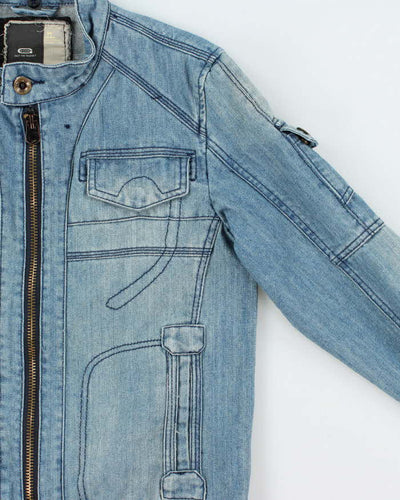 Vintage Y2K 00s G-Star Raw Embroidered Moto Denim Jacket - M