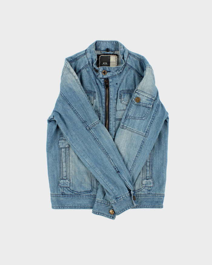 Vintage Y2K 00s G-Star Raw Embroidered Moto Denim Jacket - M