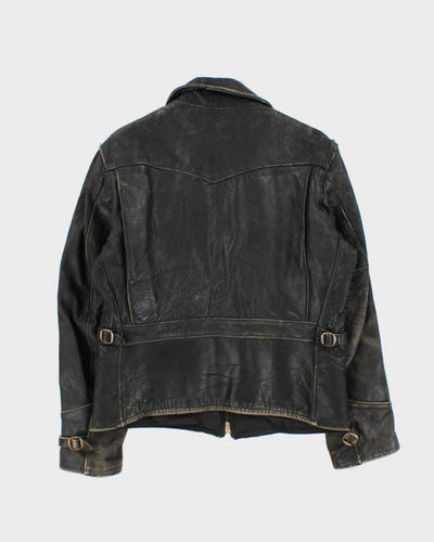 Vintage 1950s Black Plaid Lined Horsehide Leather Jacket - M