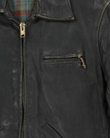 Vintage 1950s Black Plaid Lined Ponyhide Leather Trucker Jacket - M