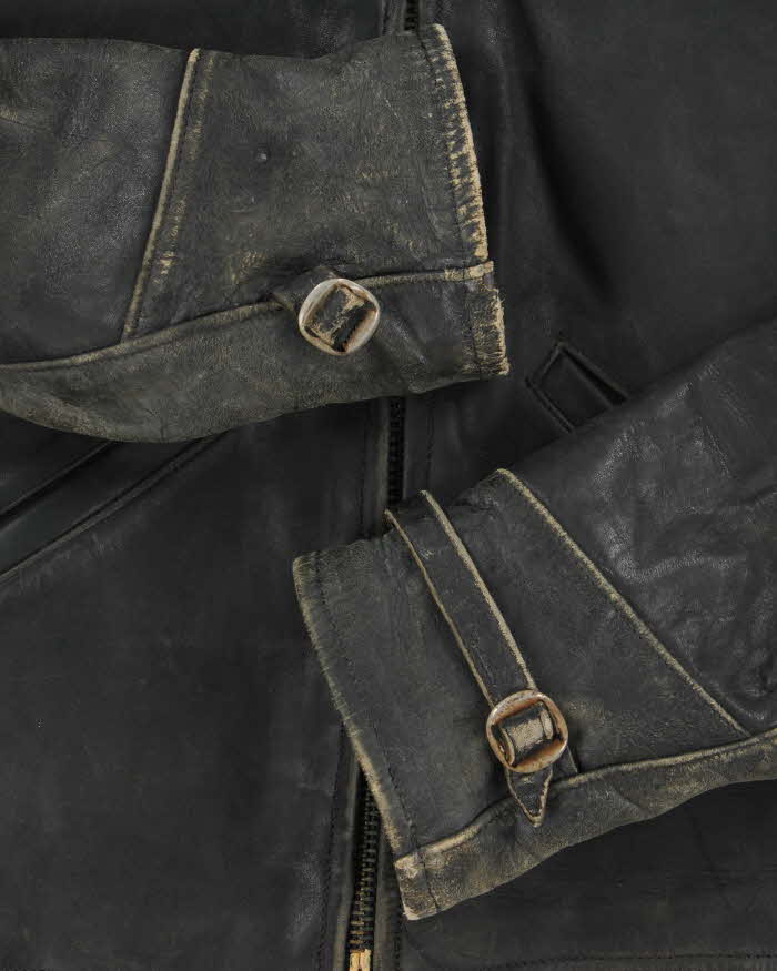 Vintage 1950s Black Plaid Lined Horsehide Leather Jacket - M