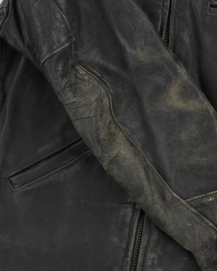Vintage 1950s Black Plaid Lined Ponyhide Leather Trucker Jacket - M