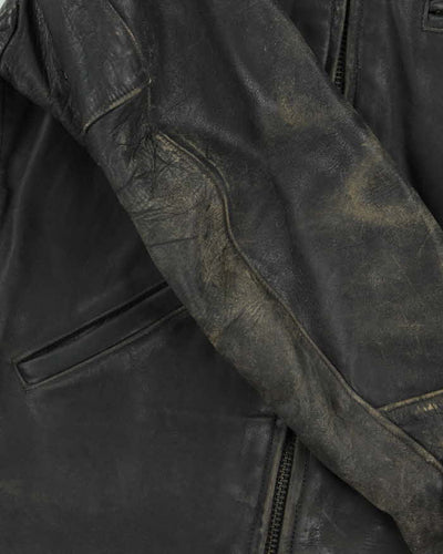 Vintage 1950s Black Plaid Lined Horsehide Leather Jacket - M