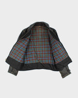 Vintage 1950s Black Plaid Lined Ponyhide Leather Trucker Jacket - M