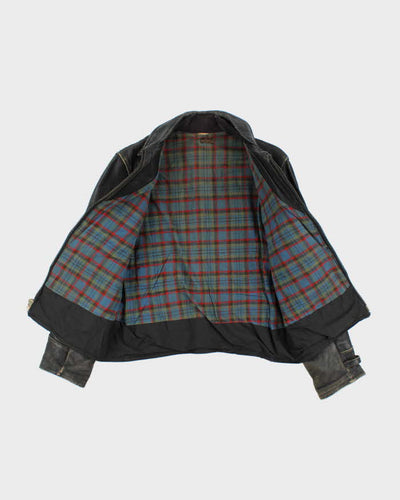 Vintage 1950s Black Plaid Lined Horsehide Leather Jacket - M