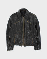 Vintage 1960s Black Buffalo Leather Biker Jacket - M