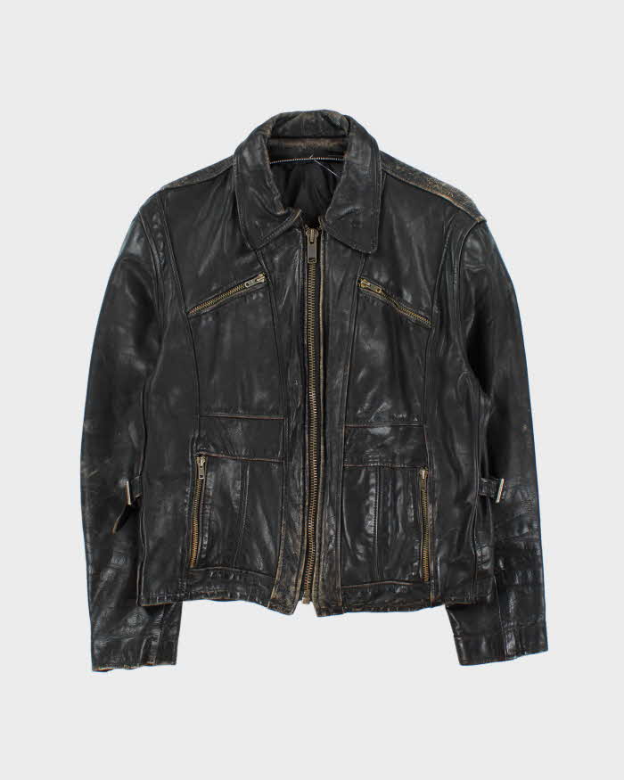 Vintage 1960s Black Buffalo Leather Biker Jacket - M