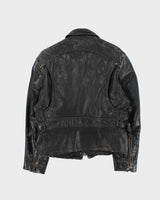 Vintage 1960s Black Buffalo Leather Biker Jacket - M