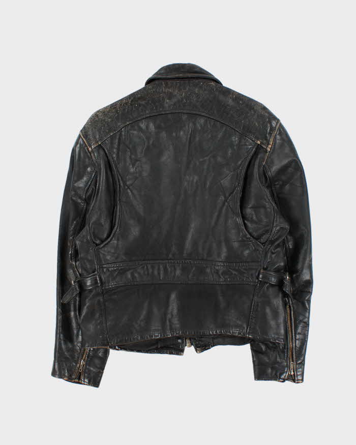 Vintage 1960s Black Buffalo Leather Biker Jacket - M