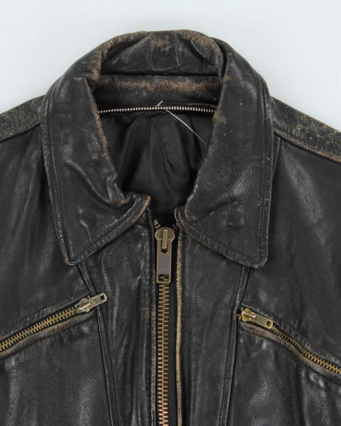 Vintage 1960s Black Buffalo Leather Biker Jacket - M