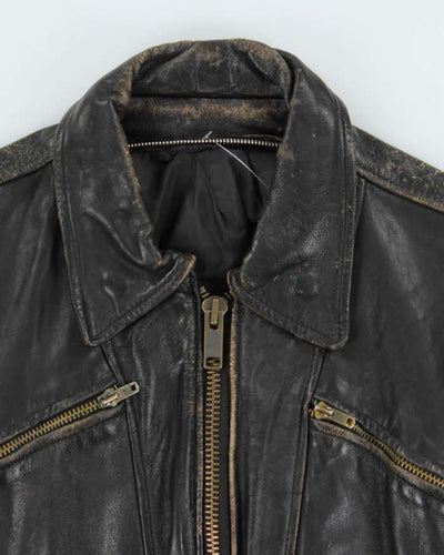 Vintage 1960s Black Zip Up Leather Jacket - M