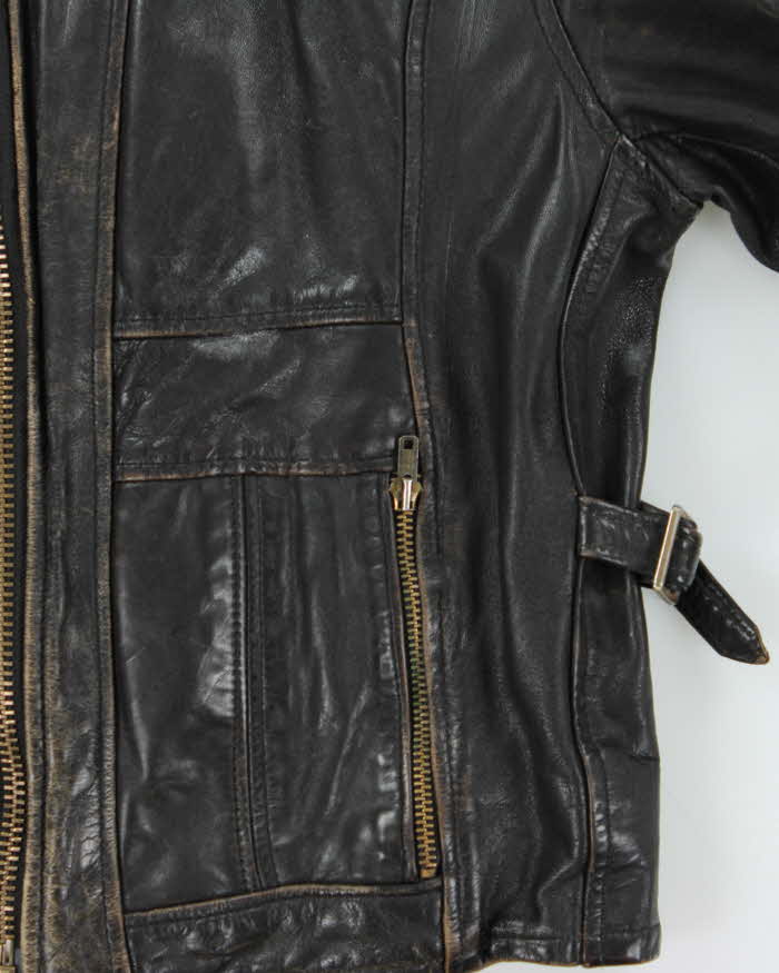 Vintage 1960s Black Buffalo Leather Biker Jacket - M