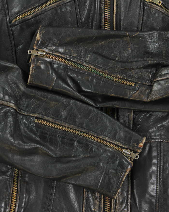 Vintage 1960s Black Buffalo Leather Biker Jacket - M