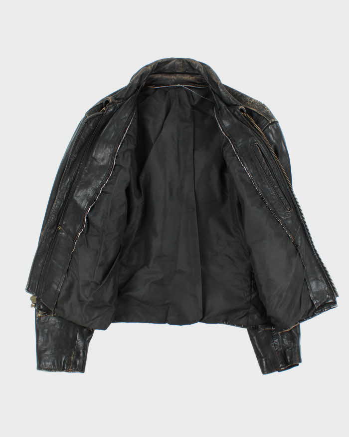 Vintage 1960s Black Buffalo Leather Biker Jacket - M