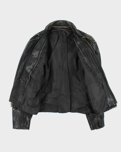 Vintage 1960s Black Zip Up Leather Jacket - M