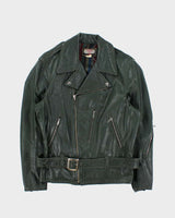 Vintage 1970s British Racing Green Shields Classic Leather Moto Biker Jacket - L