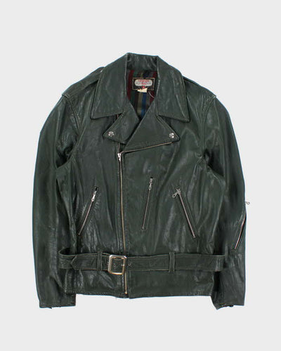 Vintage 1960s Green Shields Leather Motorcycle Biker Jacket - L