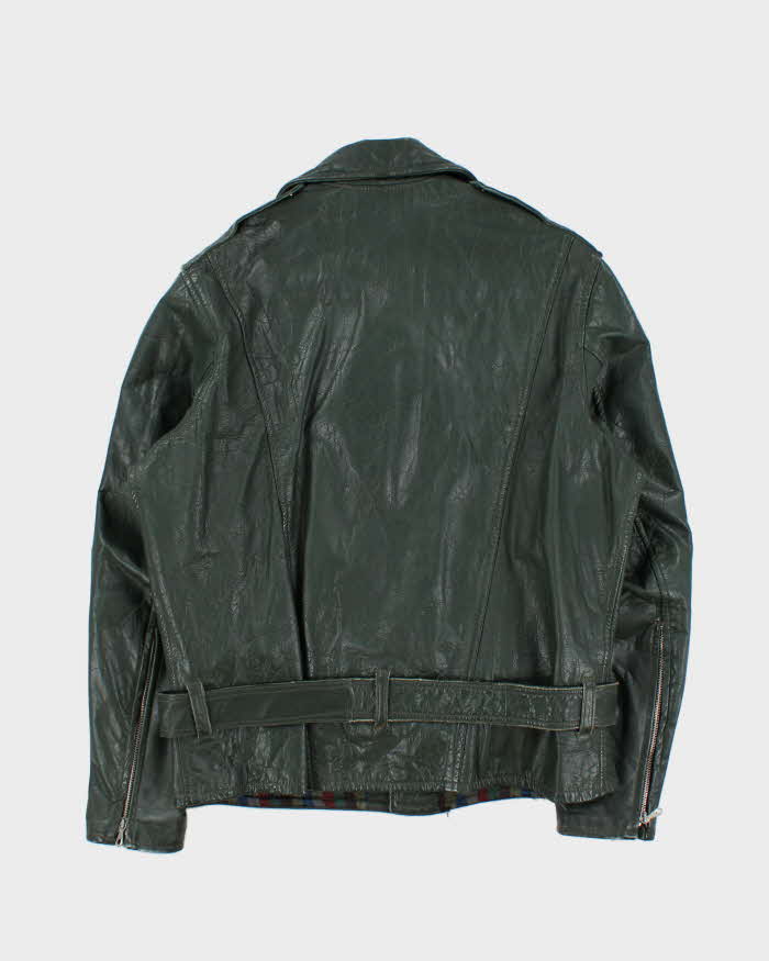 Vintage 1970s British Racing Green Shields Classic Leather Moto Biker Jacket - L