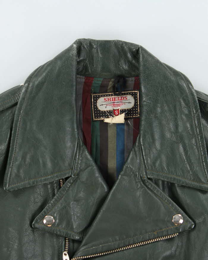 Vintage 1970s British Racing Green Shields Classic Leather Moto Biker Jacket - L