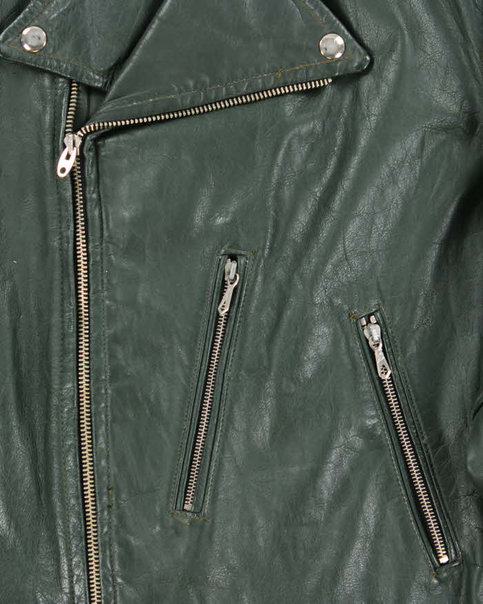 Vintage 1970s British Racing Green Shields Classic Leather Moto Biker Jacket - L