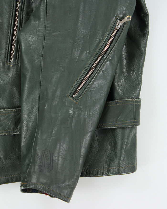 Vintage 1970s British Racing Green Shields Classic Leather Moto Biker Jacket - L