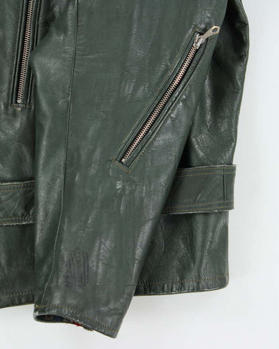 Vintage 1960s Green Shields Leather Motorcycle Biker Jacket - L