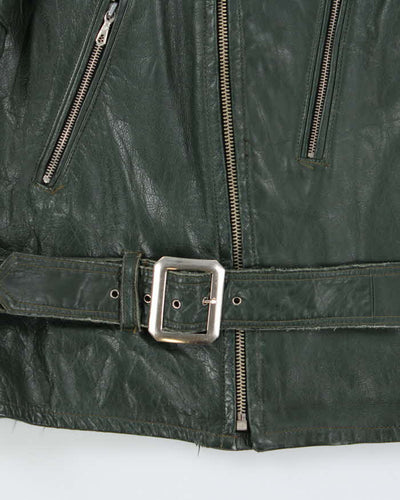 Vintage 1960s Green Shields Leather Motorcycle Biker Jacket - L