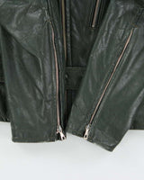 Vintage 1970s British Racing Green Shields Classic Leather Moto Biker Jacket - L