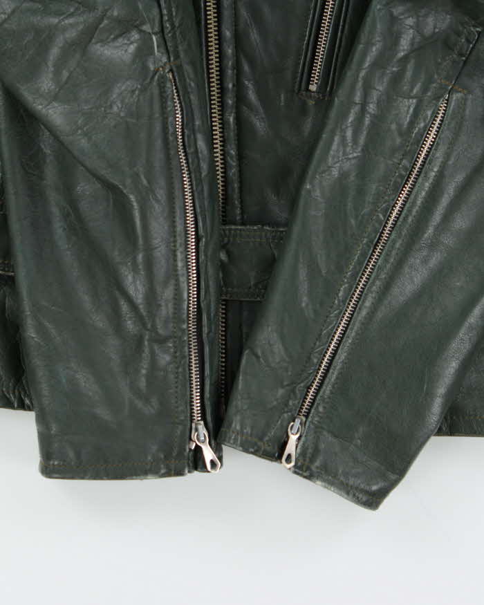 Vintage 1970s British Racing Green Shields Classic Leather Moto Biker Jacket - L