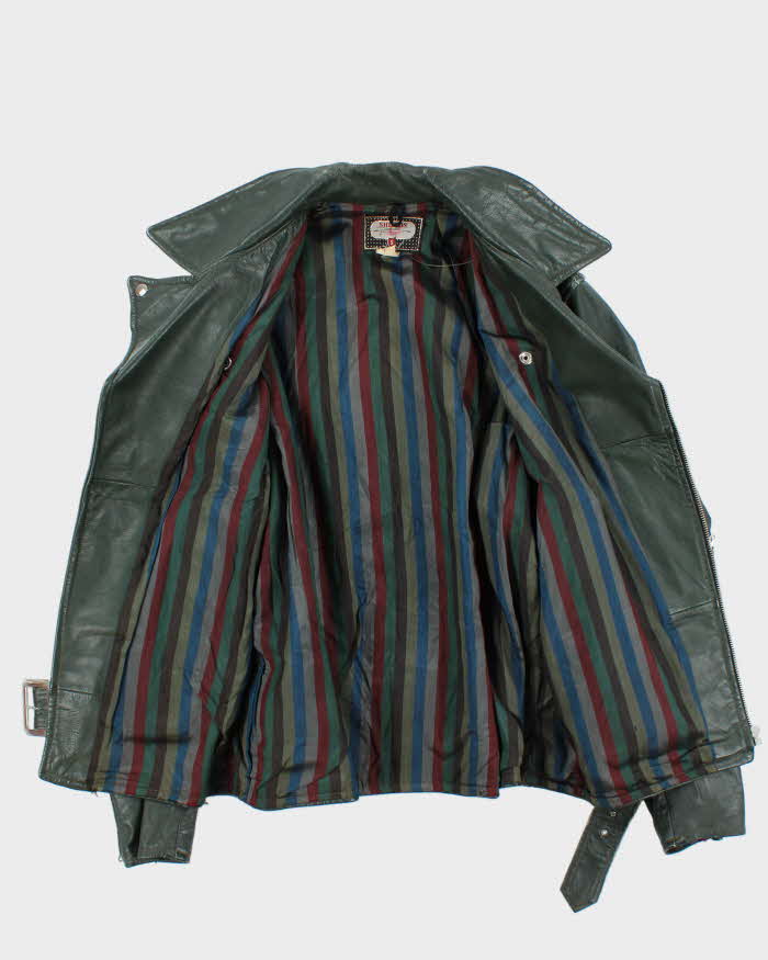 Vintage 1970s British Racing Green Shields Classic Leather Moto Biker Jacket - L