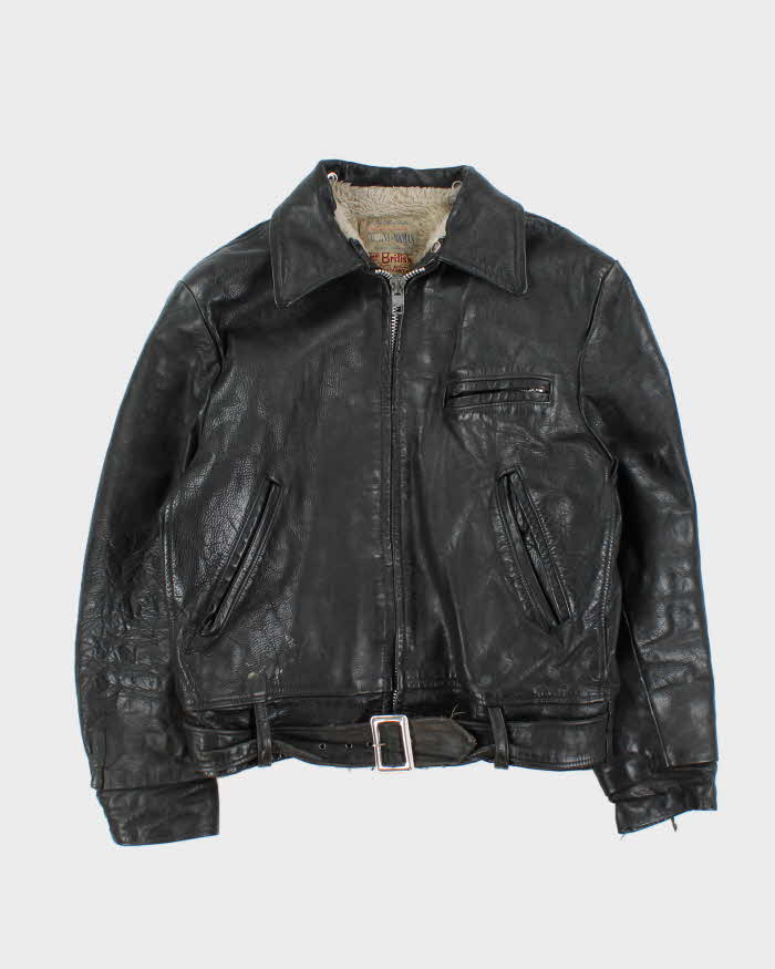 Vintage 1950s Collins &amp; Aikman Cowhide Leather Sherpa Lined Biker Jacket - L