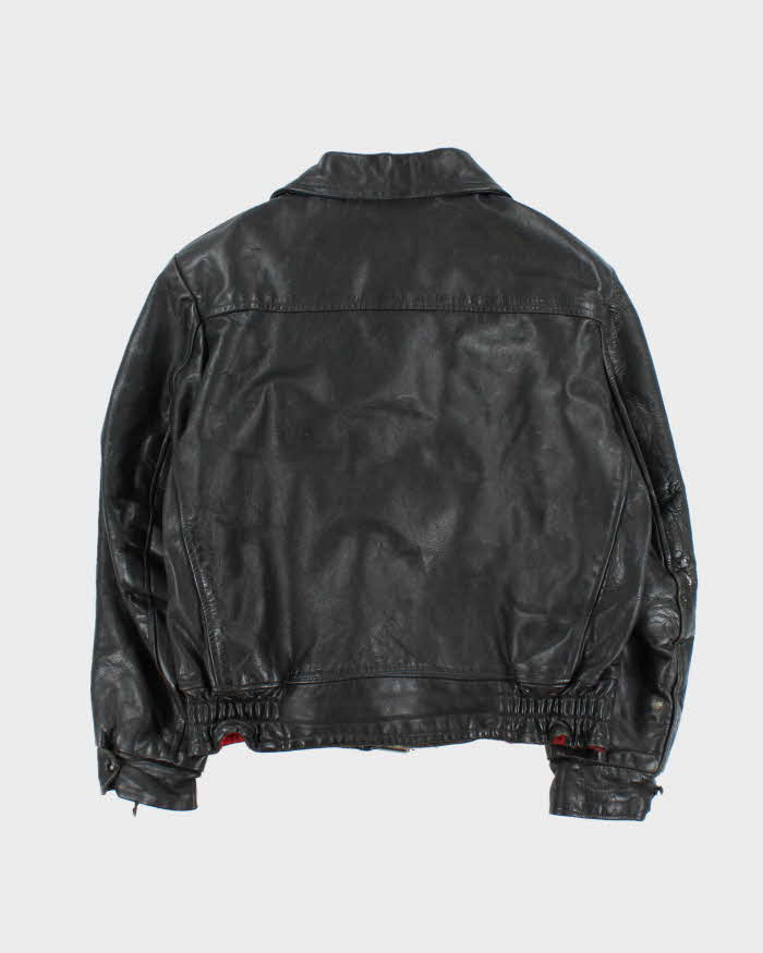Vintage 1950s Black Sherpa Lined Leather Flight Jacket - M