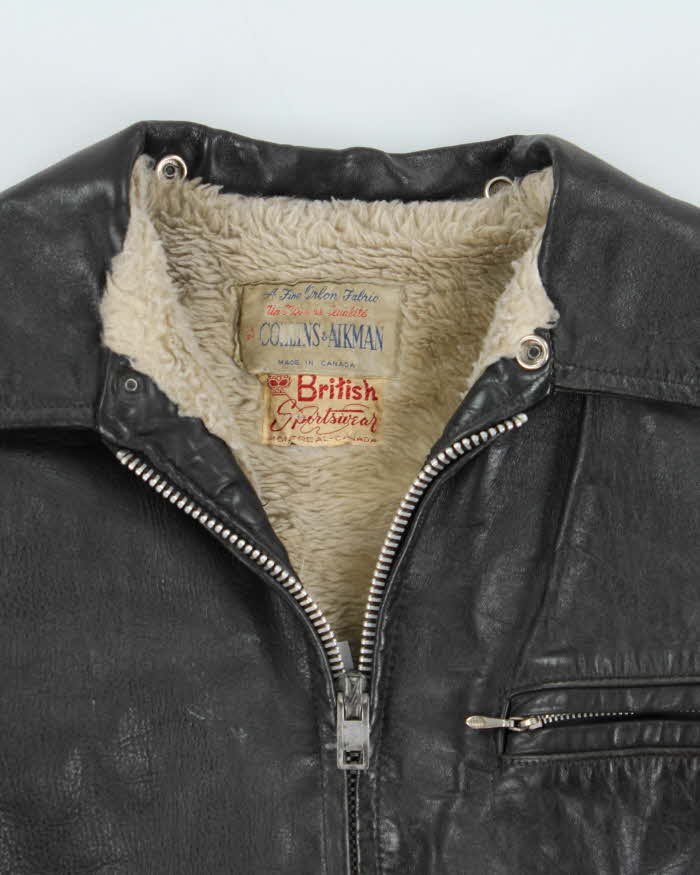 Vintage 1950s Collins &amp; Aikman Cowhide Leather Sherpa Lined Biker Jacket - L