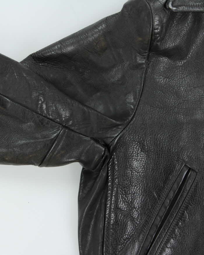 Vintage 1950s Black Sherpa Lined Leather Flight Jacket - M