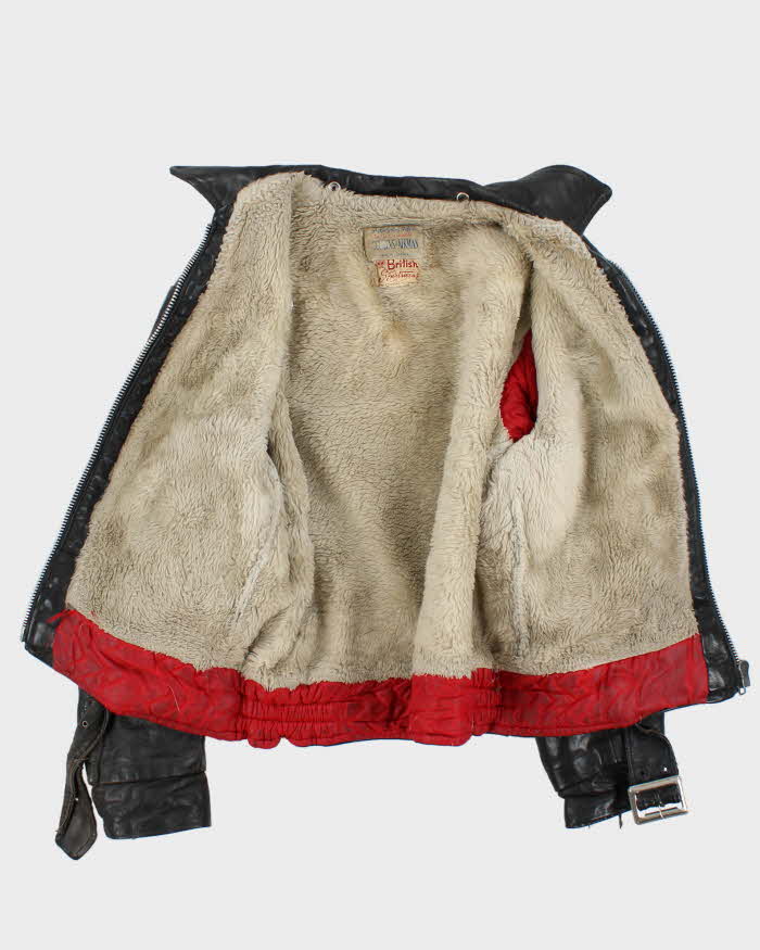 Vintage 1950s Black Sherpa Lined Leather Flight Jacket - M