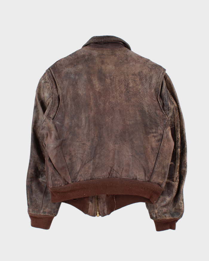 Vintage 1950s Brown Distressed Horsehide Leather A2 Style Flight Jacket - L