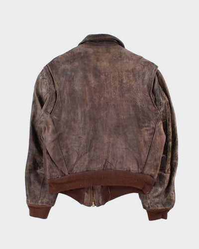 Vintage 1950s Brown Distressed Leather Flight Jacket - L