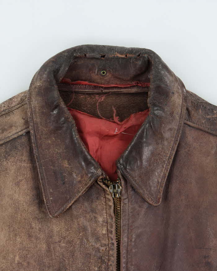 Vintage 1950s Brown Distressed Leather Flight Jacket - L