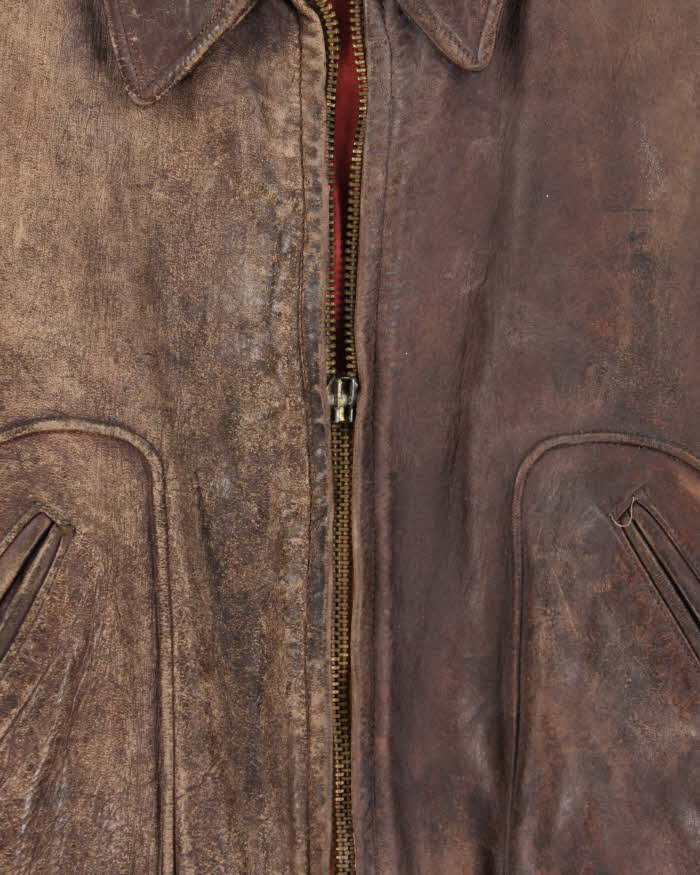 Vintage 1950s Brown Distressed Leather Flight Jacket - L