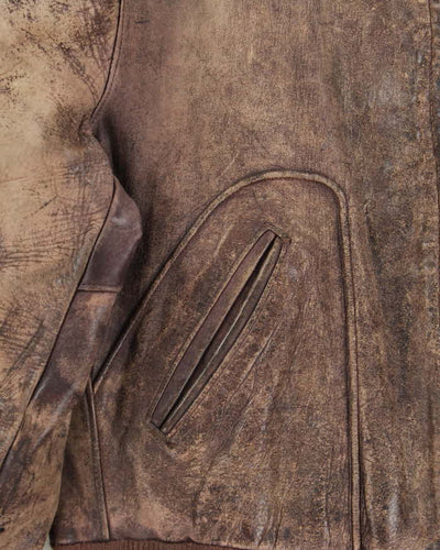 Vintage 1950s Brown Distressed Leather Flight Jacket - L