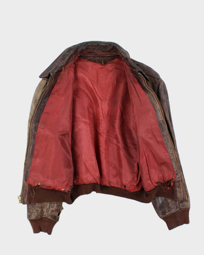 Vintage 1950s Brown Distressed Leather Flight Jacket - L