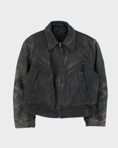 Vintage 1980s Black Quilt Lined Leather Biker Jacket - M