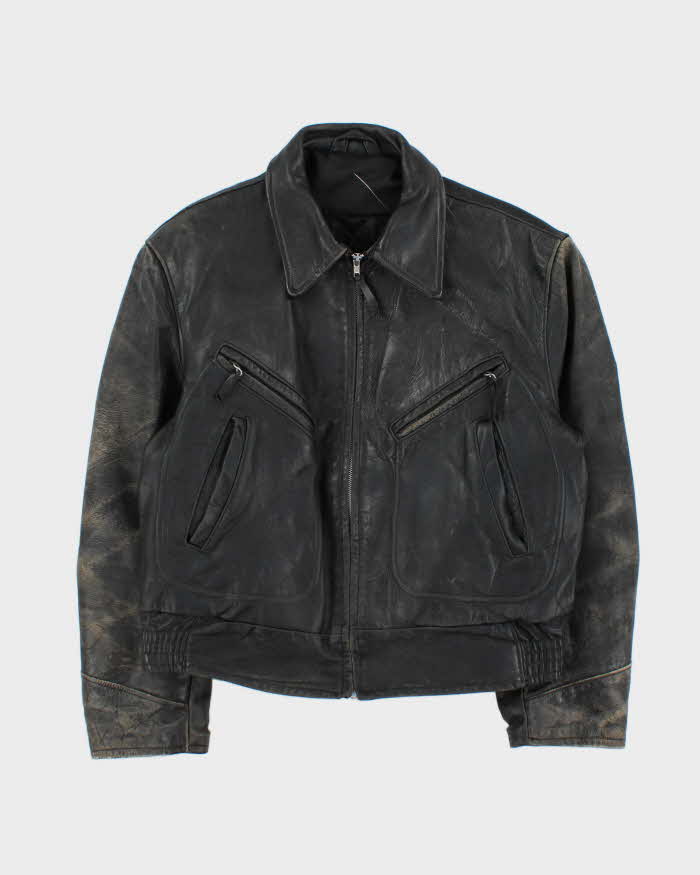 Vintage 1980s Black Quilt Lined Leather Biker Jacket - M