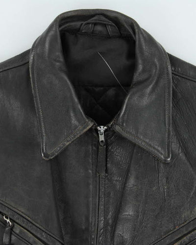 Vintage 1980s Black Quilt Lined Leather Biker Jacket - M