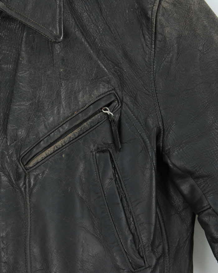 Vintage 1980s Black Quilt Lined Leather Biker Jacket - M
