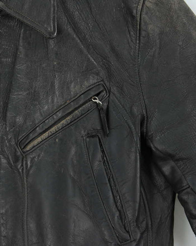 Vintage 1980s Black Quilt Lined Leather Biker Jacket - M