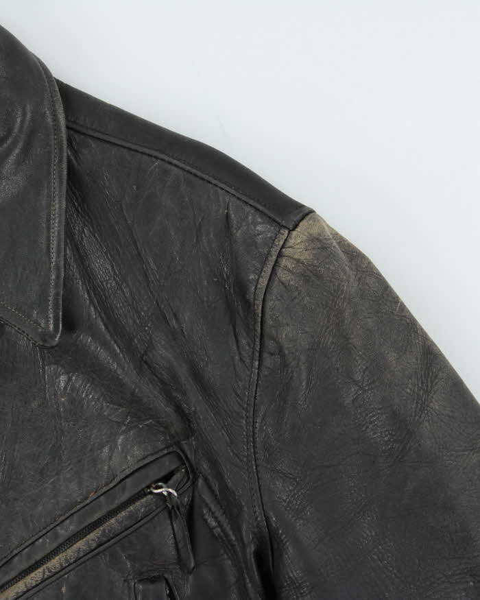 Vintage 1980s Black Quilt Lined Leather Biker Jacket - M