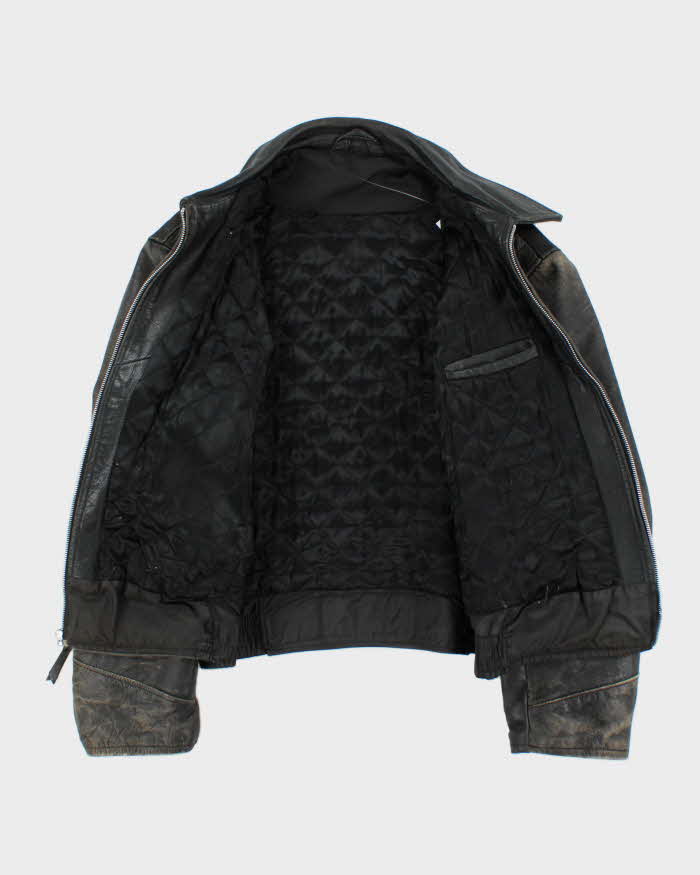 Vintage 1980s Black Quilt Lined Leather Biker Jacket - M