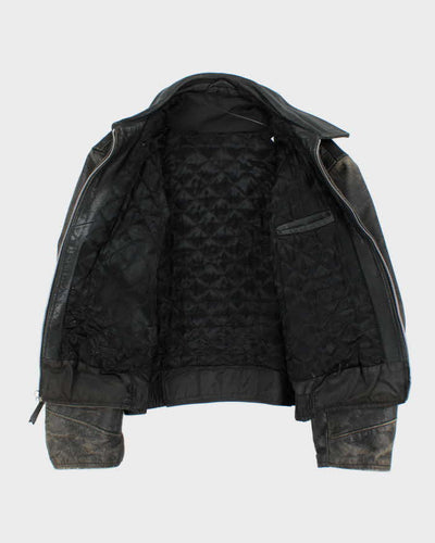 Vintage 1980s Black Quilt Lined Leather Biker Jacket - M